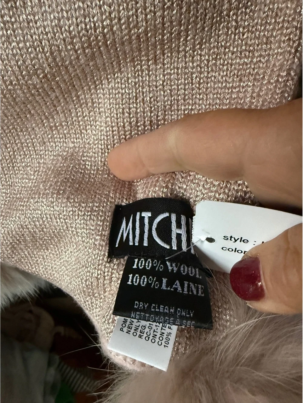 Mitchie's Pink Wool Scarf with Faux Fur Pom Poms